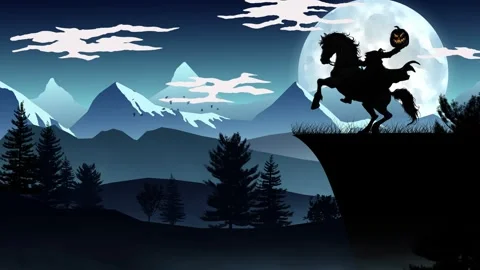 Headless Horseman Clifftop Vector 4K Loop Stock Footage 325460032