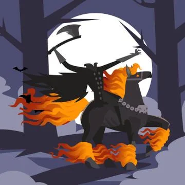 Headless horseman, horror evil creature Stock Illustration