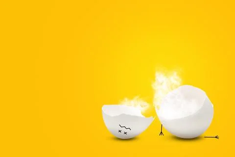 Headless overworked egg character with smoke inside Stock Photos
