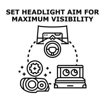 Headlight aiming for maximum road visibility concept Stock Illustration