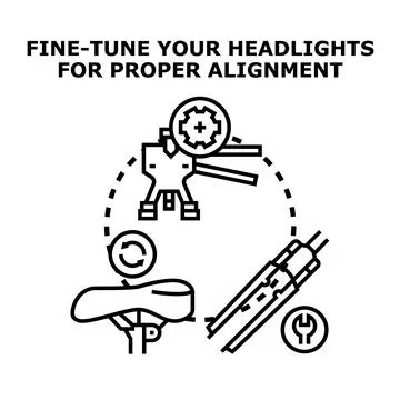 Headlight alignment and vehicle bicycle maintenance concept Stock Illustration