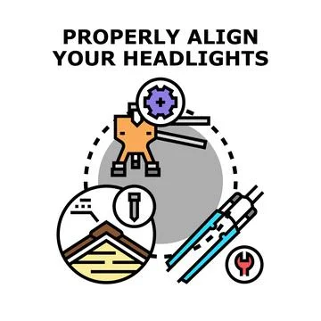 Headlight alignment procedure adjusting vehicle lighting safety for control Stock Illustration