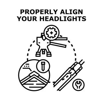 Headlight alignment procedure adjusting vehicle lighting safety for control Stock Illustration