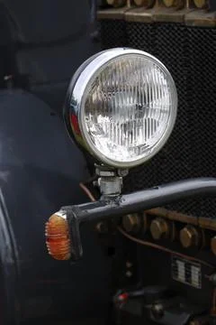 Headlight of a black old timer 스톡 사진