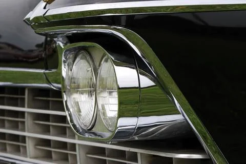Headlight of a black old timer 스톡 사진