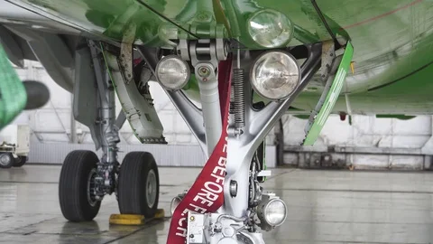 The headlight on the front of the plane lights up Video stock 84369319