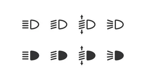 Headlight line icon set. Automobile light illustration symbol. Sign dastboa.. Stock Illustration