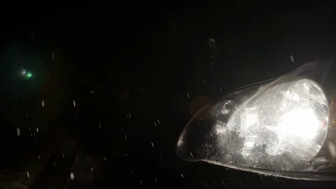 Headlight at night with snow medium shot Stock Footage 102773068