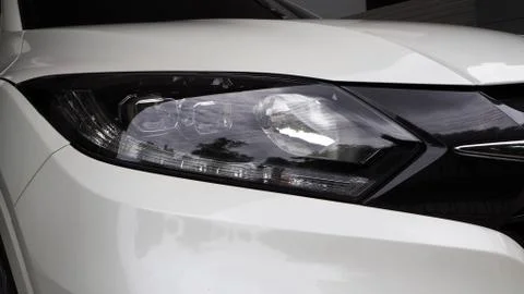 Headlight or front light of car or vehicle close up in Daytime . Stock Photos