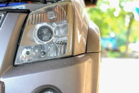 Headlight of pickup car, image close-up part of automobile Stock Photos