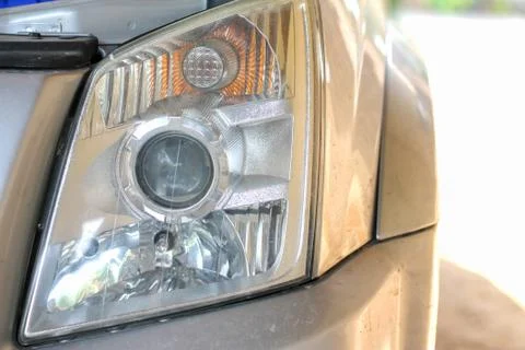 Headlight of pickup car, image close-up part of automobile Stock Photos