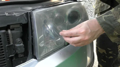 Headlight Polishing, processing of car lights. Stock Footage 97362782