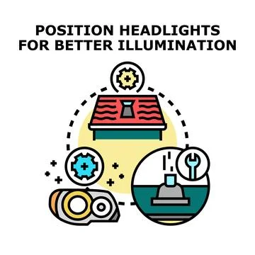 Headlight positioning for improved illumination and vehicle light adjustment Stock Illustration