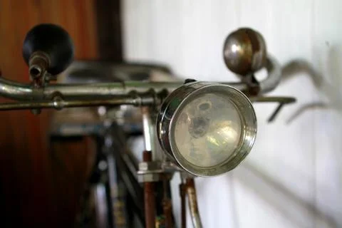 Headlight on Vintage Bicycle Handlebars Stock Photos