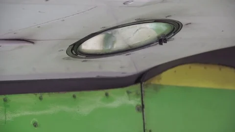 The headlight on the wing lights up airplane Video stock 84375041