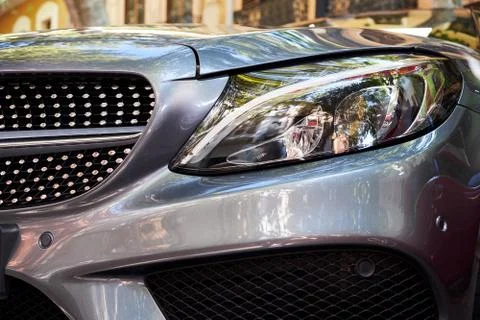 Headlights of grey car Foto stock