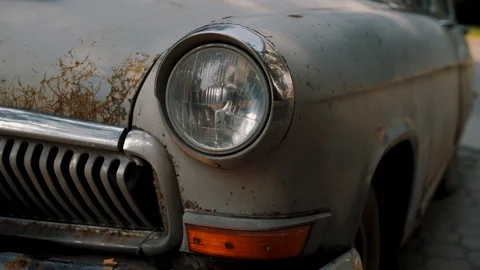 Headlights of old rusty vintage auto Video stock 119977547