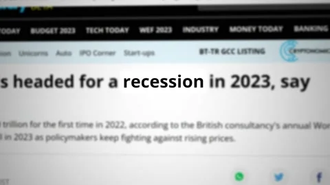 Headline news across international media covering recession economy crisis Stock Footage