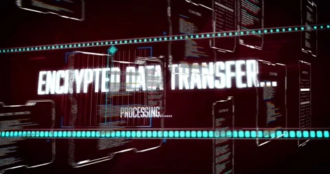 Headline snapping into frame initiating encrypted data transfer in cyber UI, Stock-Footage 331169147