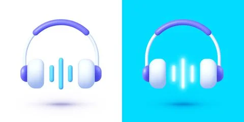 Headphone 3d with neon elements in modern style on white background. Template イラスト素材