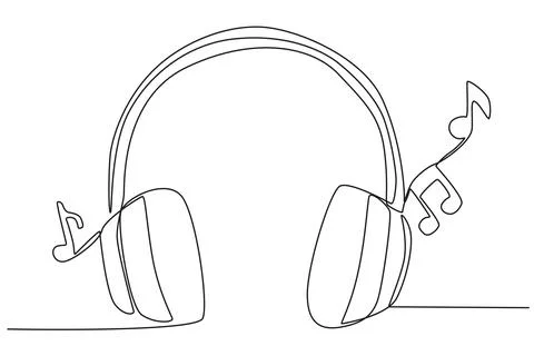 A headphone and musical notation on both listening devices Stock Illustration
