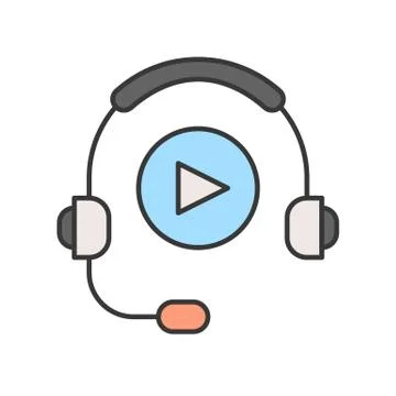 Headphone and play button , technology and e-learning editable stroke outline Stock Illustration