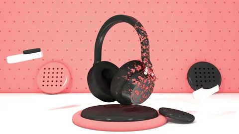 Headphone Animation 3D Rendering 01 Stock Footage 200733480