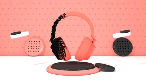 Headphone Animation View 05( 3D illustration, 3D rendering ) Stock Illustration