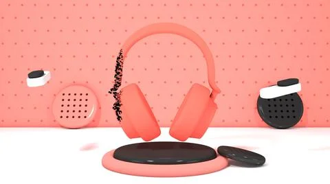 Headphone Animation View 06( 3D illustration, 3D rendering ) Stock Illustration