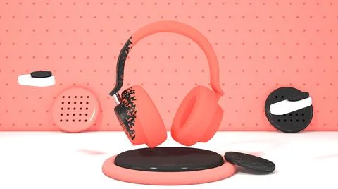 Headphone Animation View 07( 3D illustration, 3D rendering ) Stock Illustration