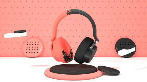 Headphone Animation View 08( 3D illustration, 3D rendering ) Stock Illustration