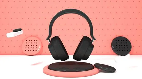 Headphone Animation View 10( 3D illustration, 3D rendering ) Stock Illustration