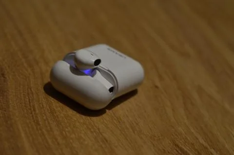 Headphone case is on the table Stock Photos