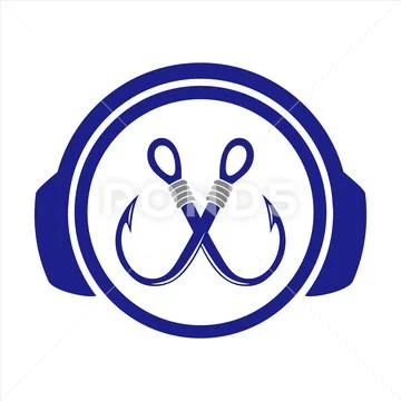 Headphone fishing music icon logo Stock Illustration