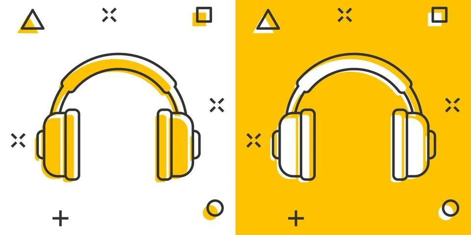 Headphone headset icon in comic style. Headphones vector cartoon illustration Stock Illustration
