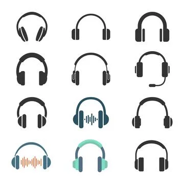 Headphone icons set in flat style. Earphone vector illustration on isolated.. Stock Illustration