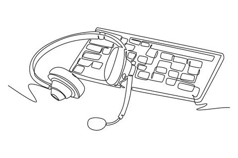 Headphone with microphone and keyboard on working desk Stock Illustration
