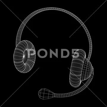 Headphone or headset for support wireframe Stock Illustration