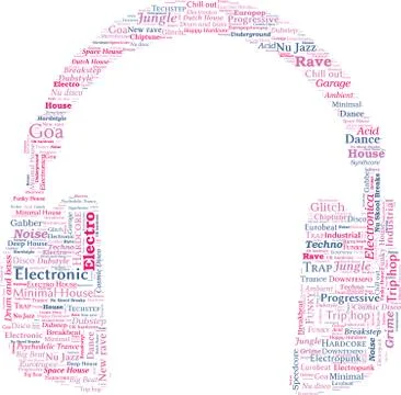 Headphone Shaped Word Cloud - Electronic Music Concept Иллюстрация