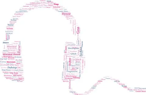 Headphone Shaped Word Cloud - Electronic Music Concept Stock Illustration