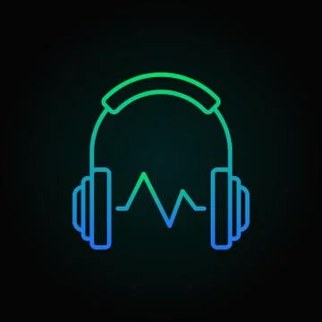 Headphone with sound wave vector colored linear icon Stock Illustration