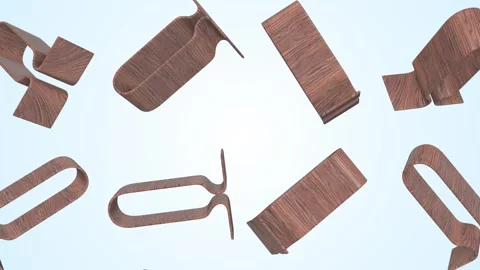 Headphone Stands Falling on a Light Blue Background. Wooden Headphone Base. 4K Stock Footage 306584032