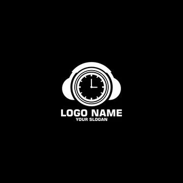 Headphone time logo design vector Illustrazione stock
