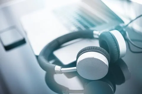 Headphones and the computer Foto stock