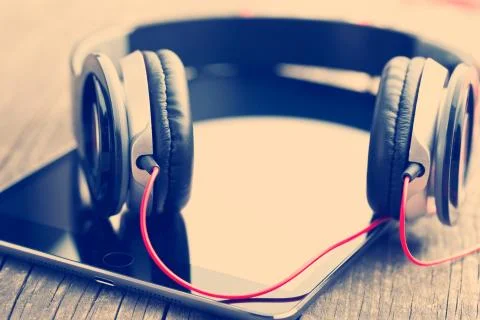 Headphones and computer tablet Foto stock