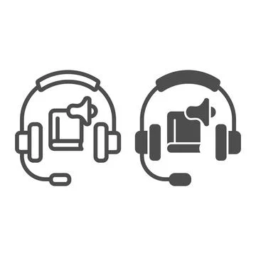 Headphones with audiobook line and solid icon, online education concept, podcast Stock Illustration