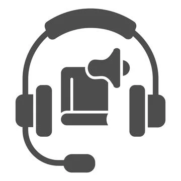 Headphones with audiobook solid icon, online education concept, podcast Illustrazione stock