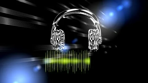 Headphones on the background of audio waveform. Stock Footage 134766985