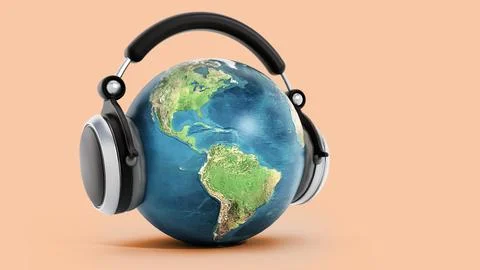 Headphones on blue globe. Elements of this image furnished by NASA. 库存插图