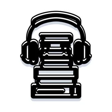 Headphones on book stack for audio learning イラスト素材